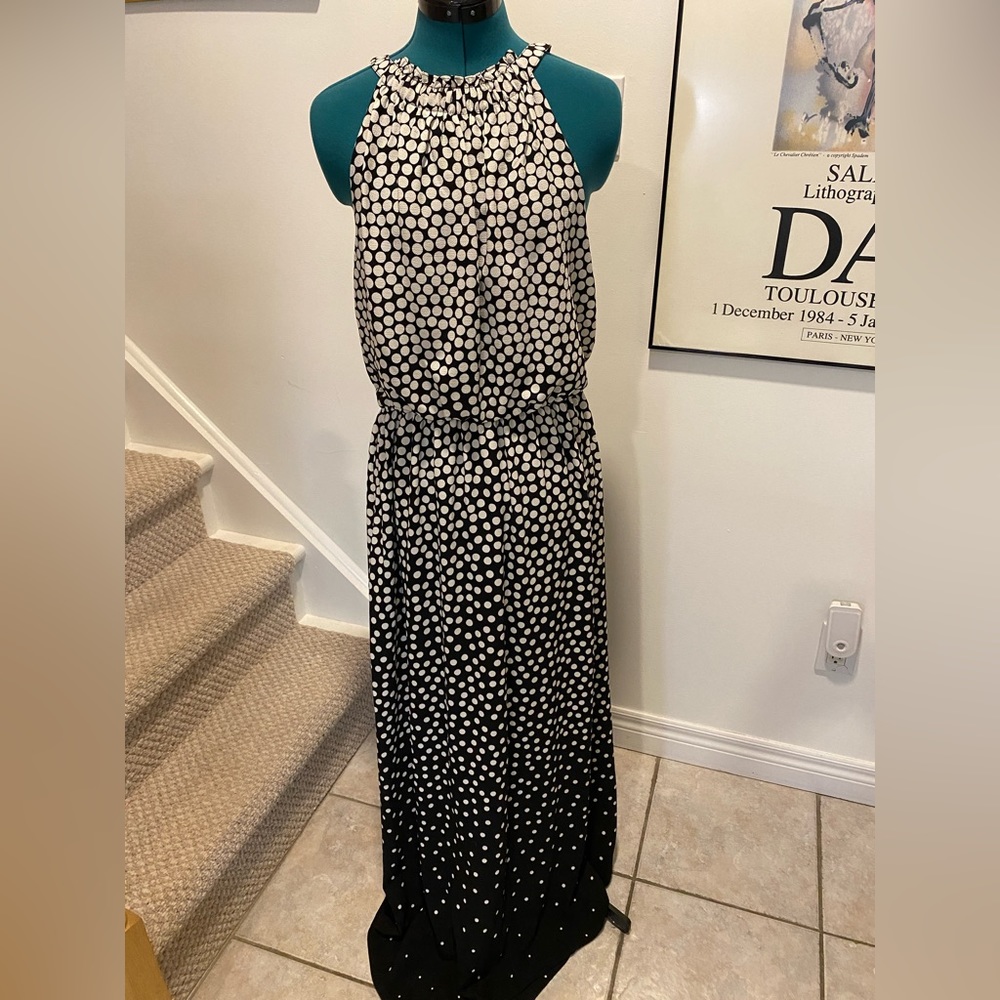 ML navy polka dot maxi dress, size 10, NWT